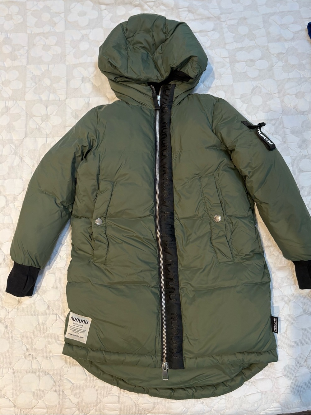 nununu Kids Olive Green Hooded down Puffer Coat